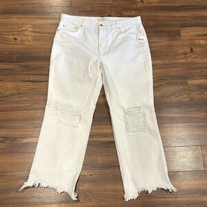 NWT Free People white straight leg distressed denim